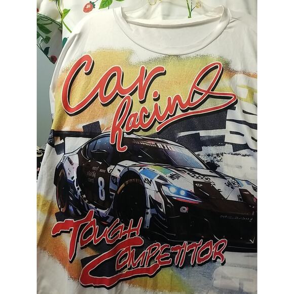 Shein Curve Mens Off White Crew Neck Short Sleeve Graphic Print T Shirt Size 4XL - Picture 1 of 4